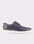 Genuine Leather Navy Blue Extra Lightweight Lace-up Men's Casual Shoes
