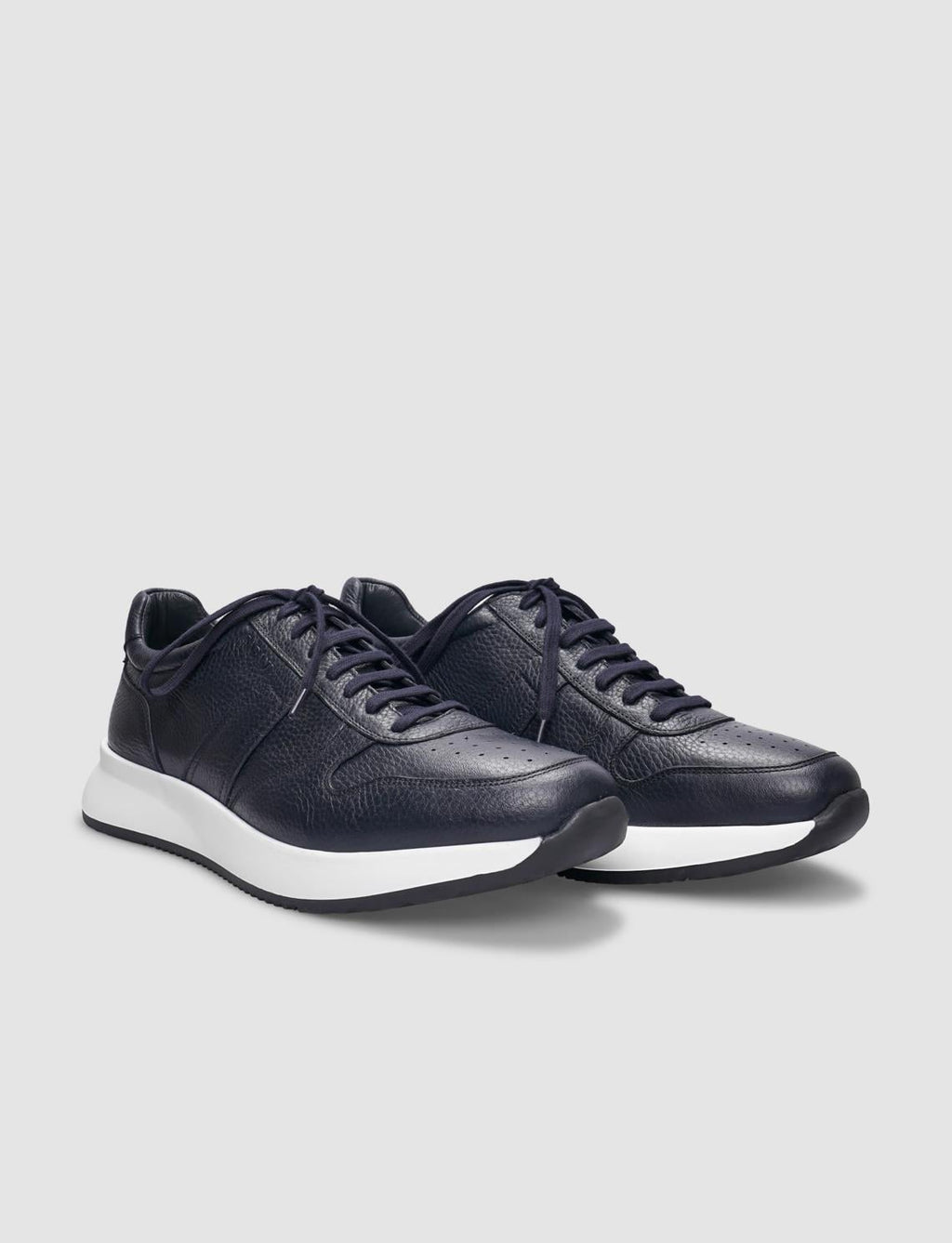 Genuine Leather Navy Blue Lace-up Men's Athletic Shoes