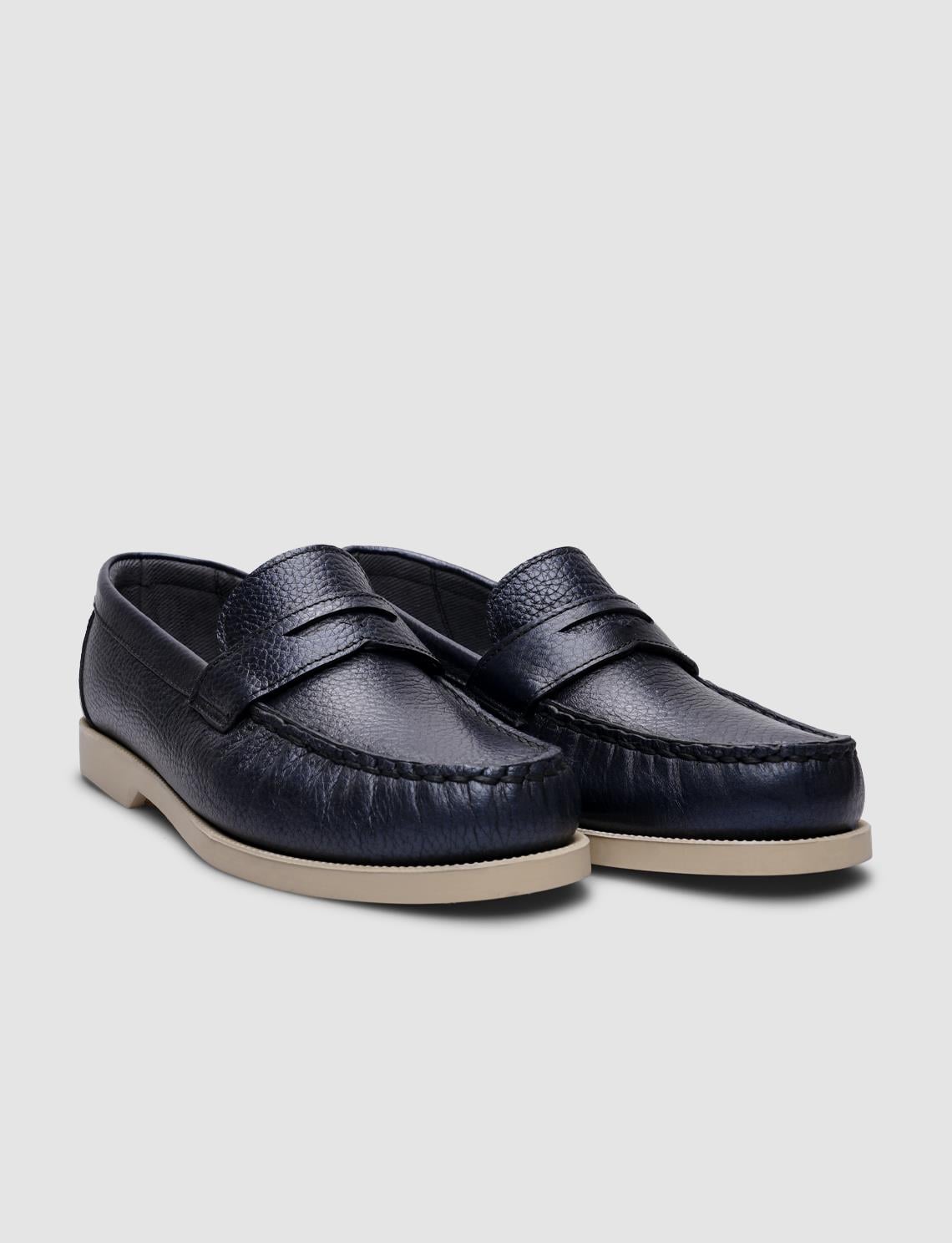100% Genuine Leather Navy Blue Women's Casual Shoes