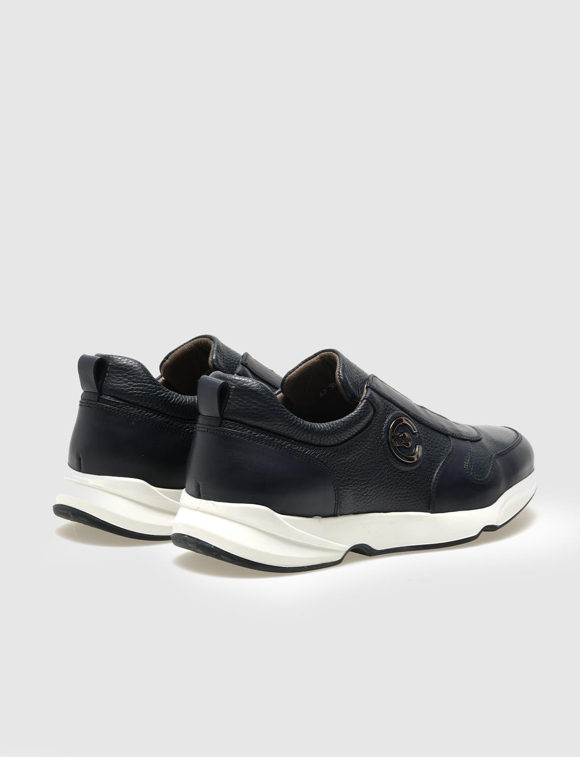 Genuine Leather Navy Blue Men's Athletic Shoes