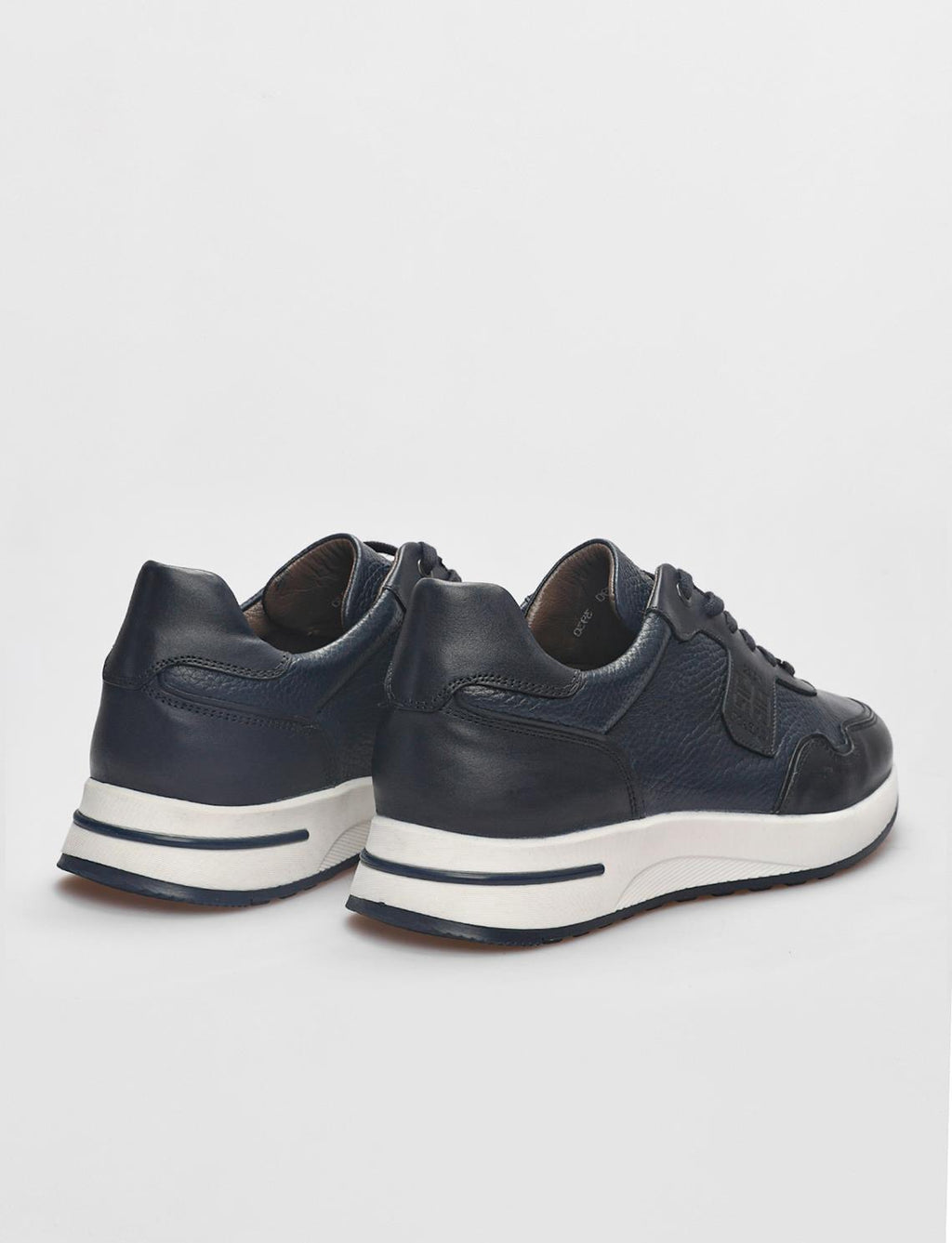 Genuine Leather Navy Blue Lace-up Men's Athletic Shoes