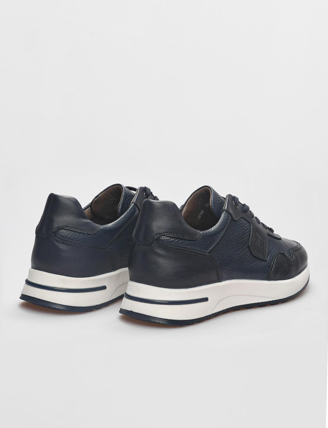 Genuine Leather Navy Blue Lace-up Men's Athletic Shoes