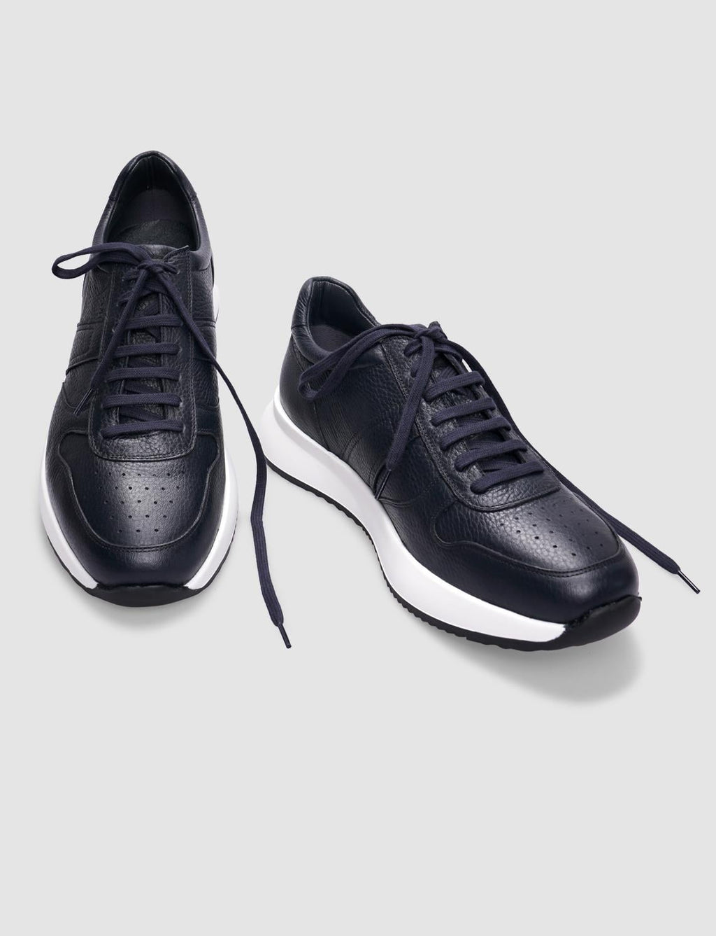 Genuine Leather Navy Blue Lace-up Men's Athletic Shoes