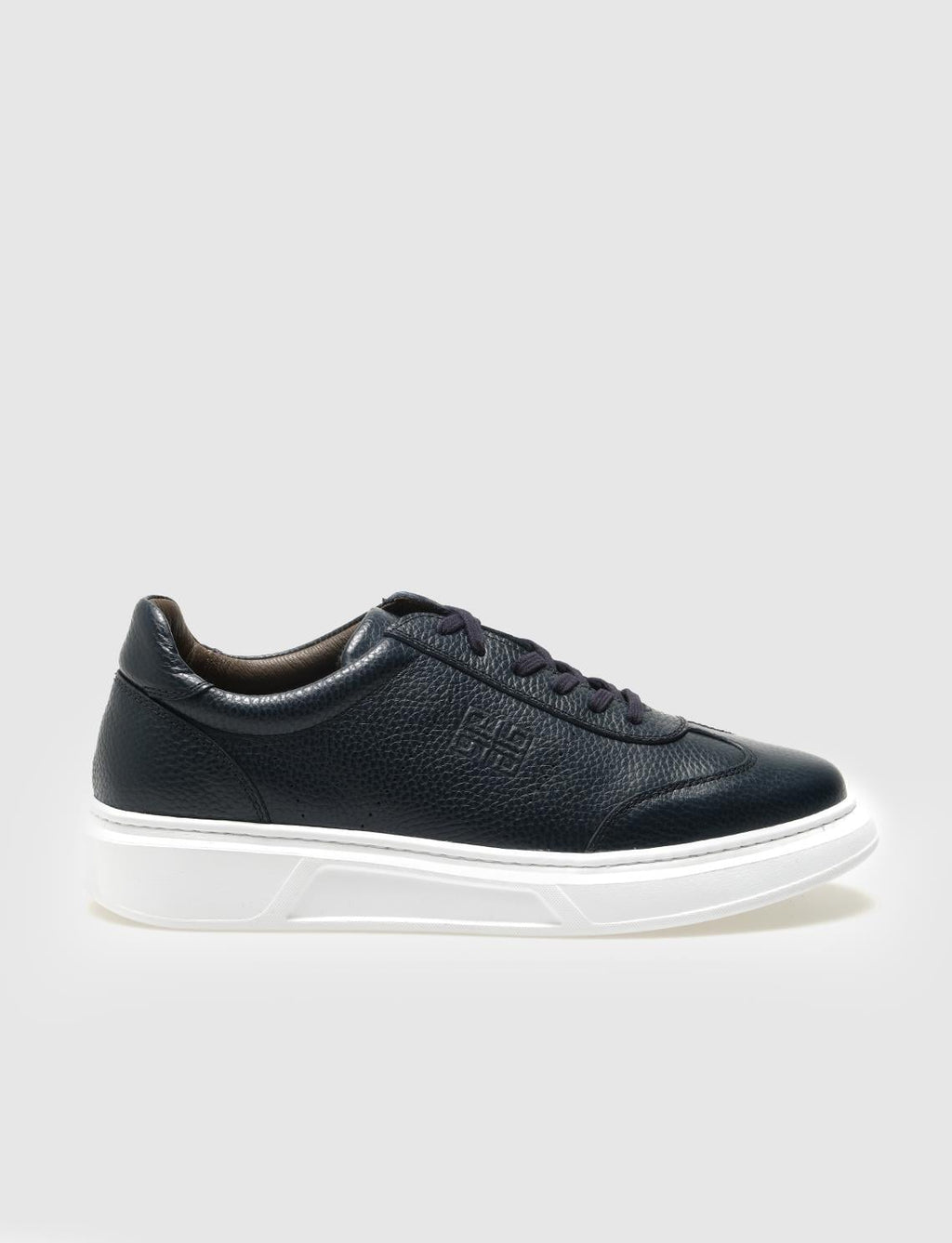 Genuine Leather Navy Blue Lace-up Men's Athletic Shoes