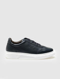 Genuine Leather Navy Blue Lace-up Men's Athletic Shoes