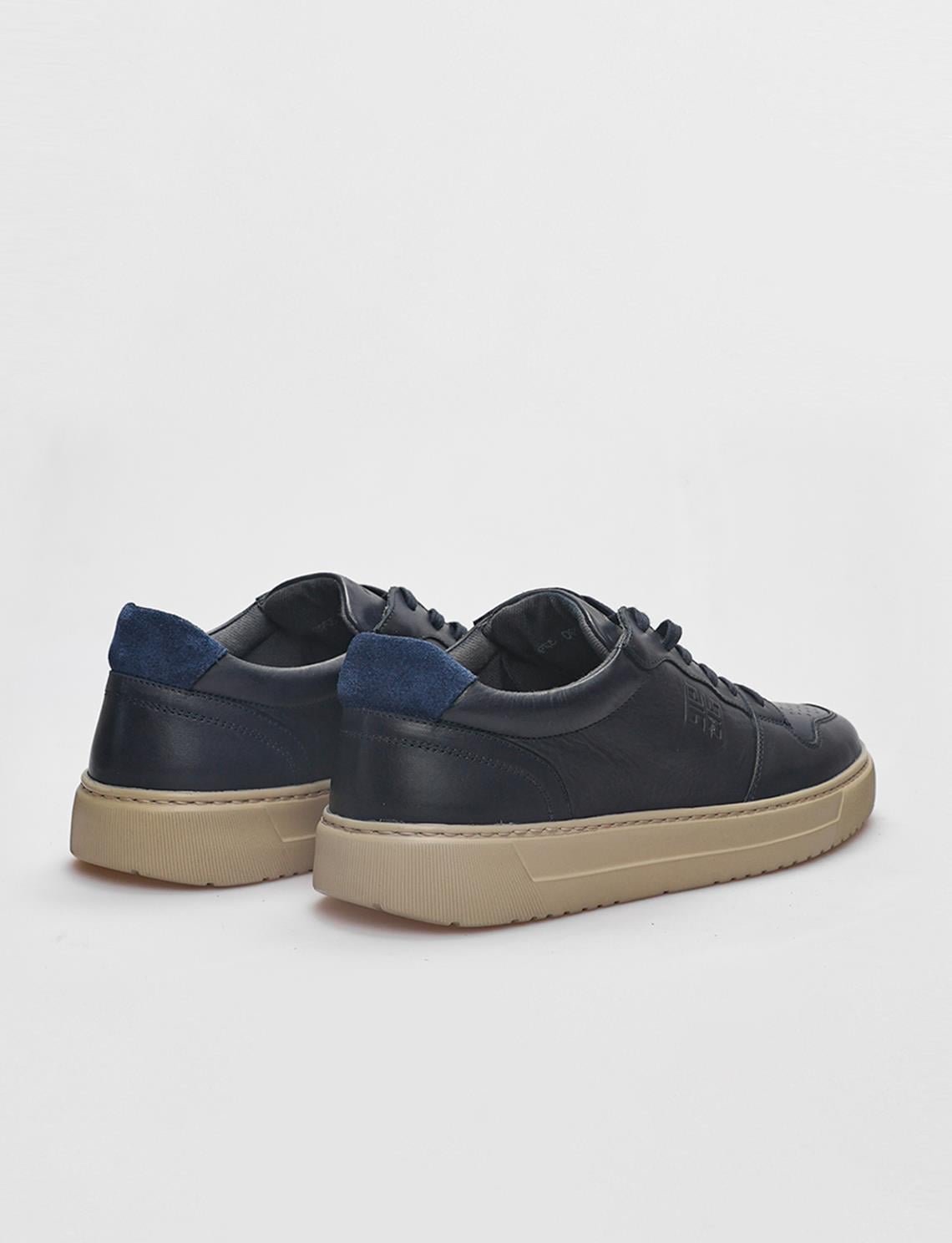 Genuine Leather Navy Blue Lace-up Men's Athletic Shoes