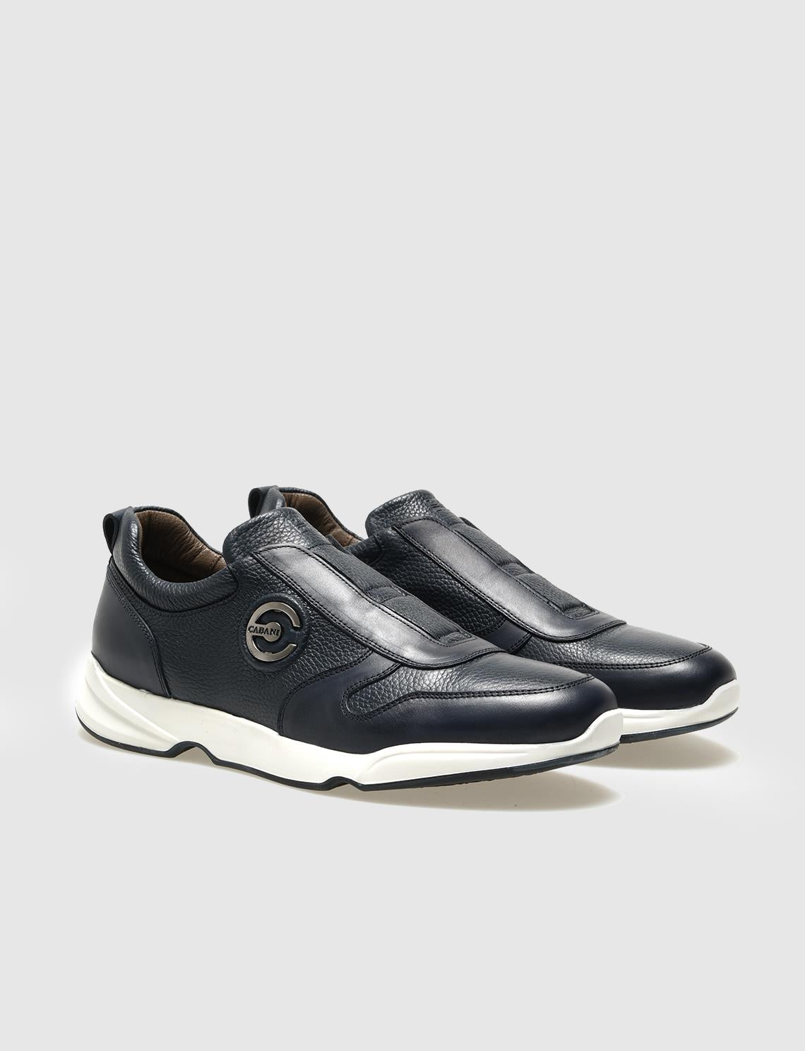 Genuine Leather Navy Blue Men's Athletic Shoes