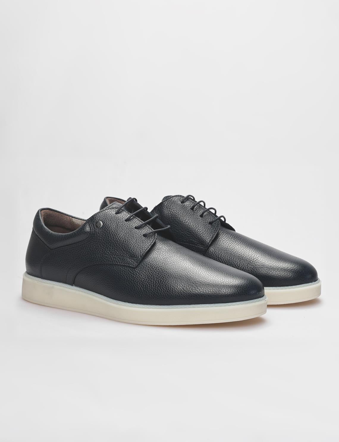 Genuine Leather Navy Blue Lace-up Men's Casual Shoes