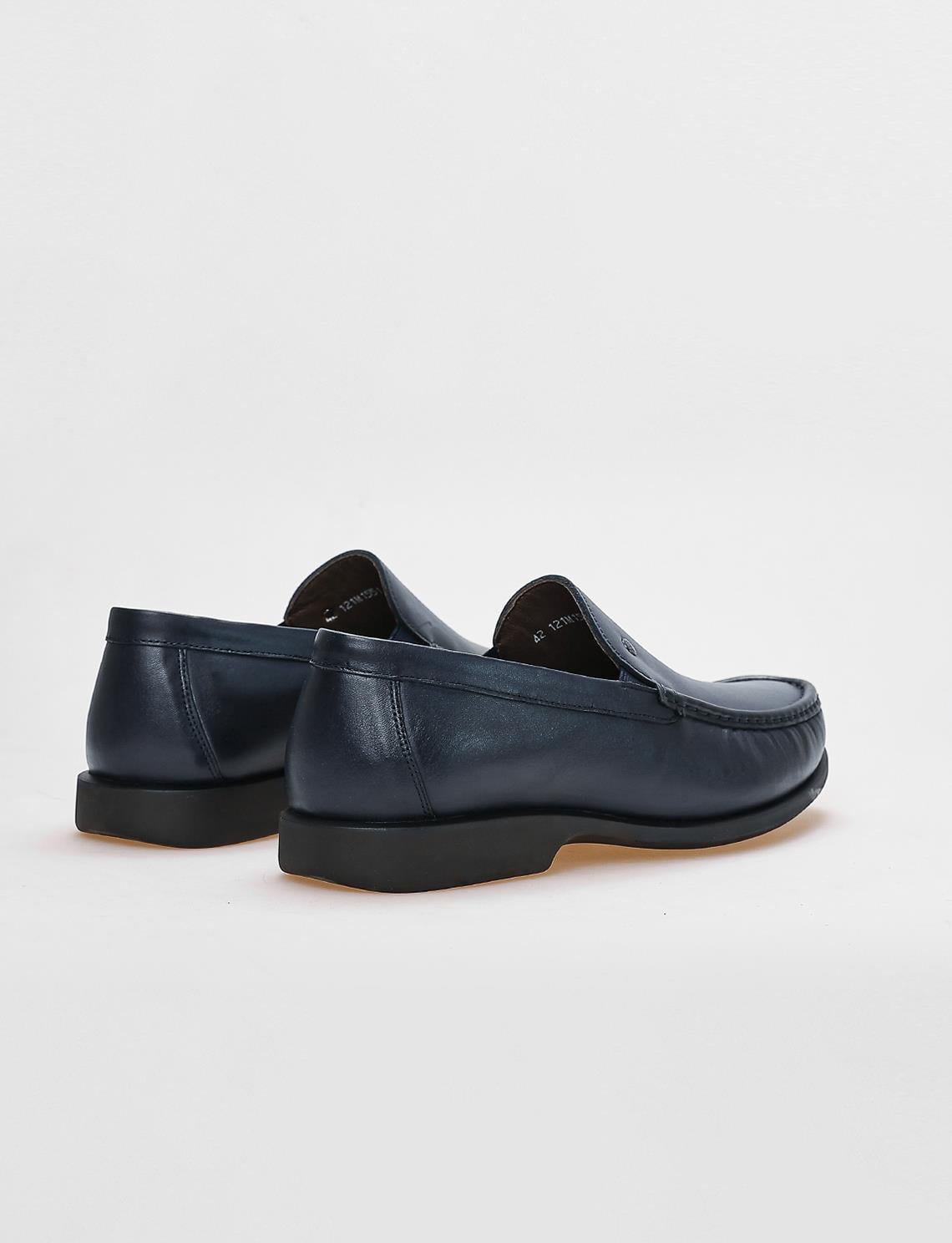Genuine Leather Navy Blue Men's Casual Shoes