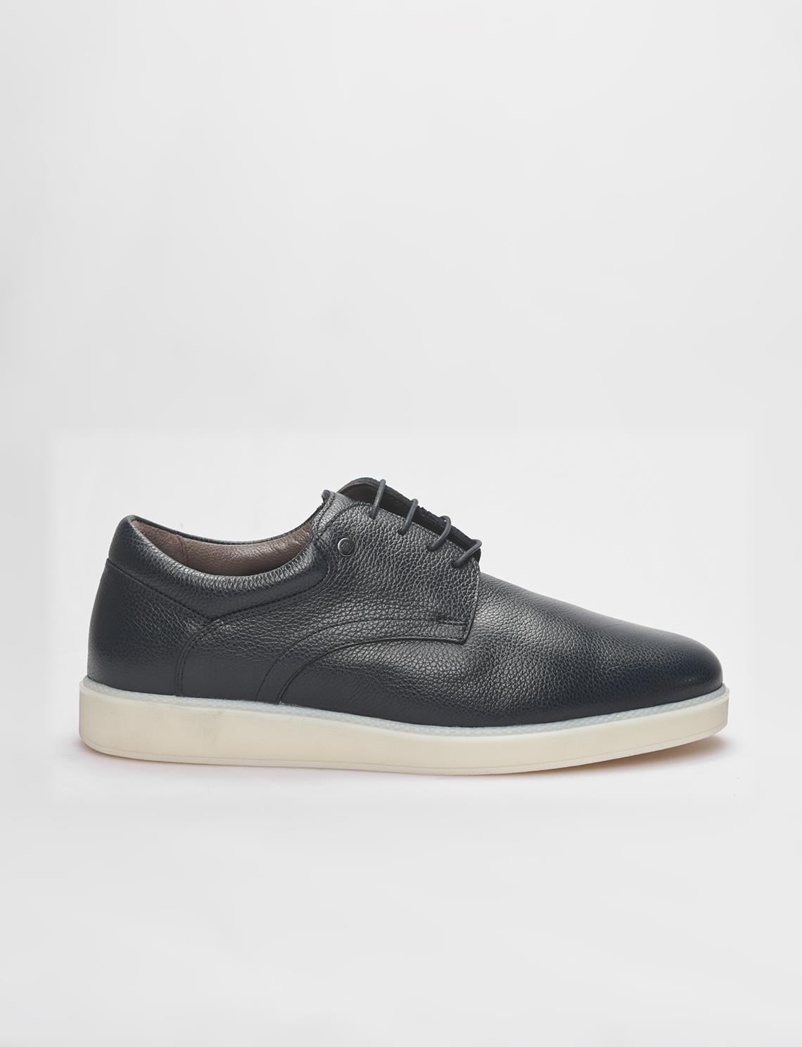 Genuine Leather Navy Blue Lace-up Men's Casual Shoes