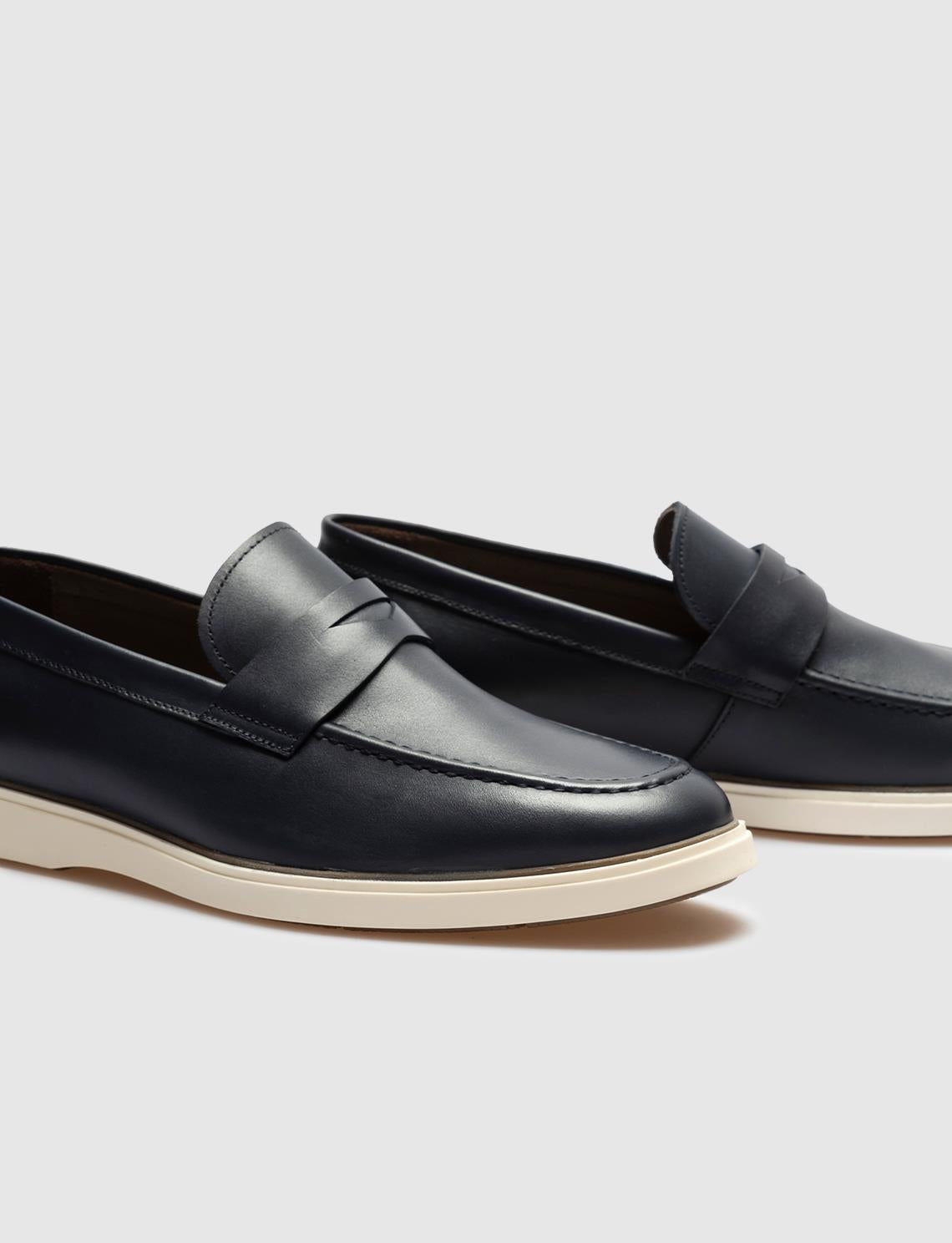 Genuine Leather Navy Blue Men's Casual Shoes