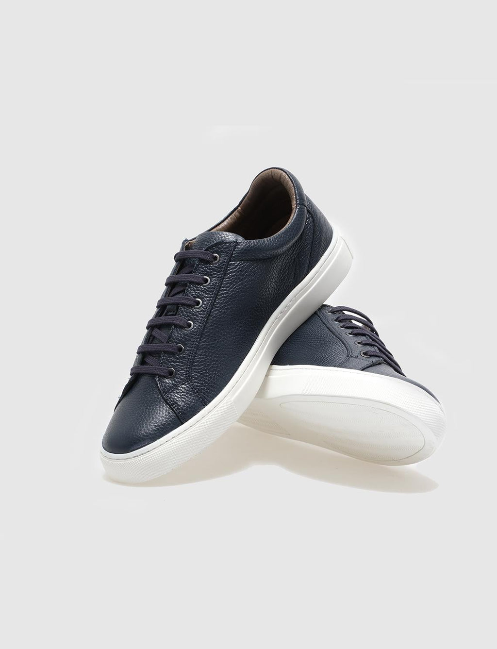 Genuine Leather Navy Blue Lace-up Men's Sneaker