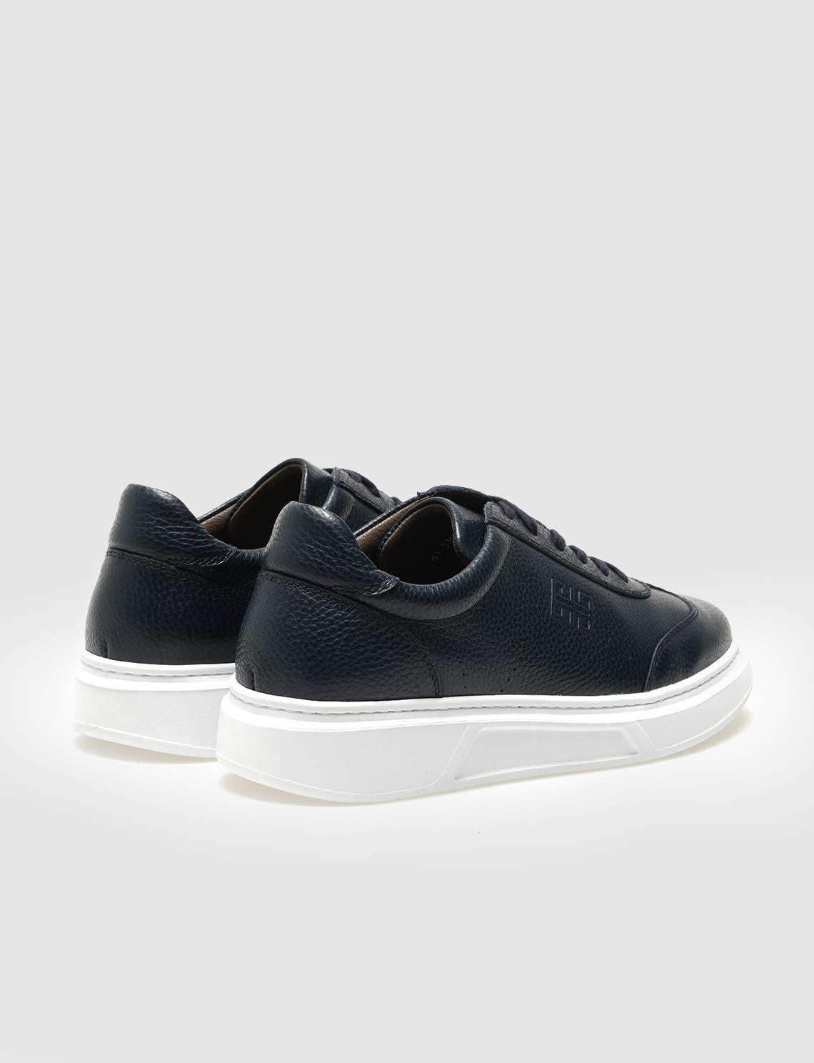 Genuine Leather Navy Blue Lace-up Men's Athletic Shoes