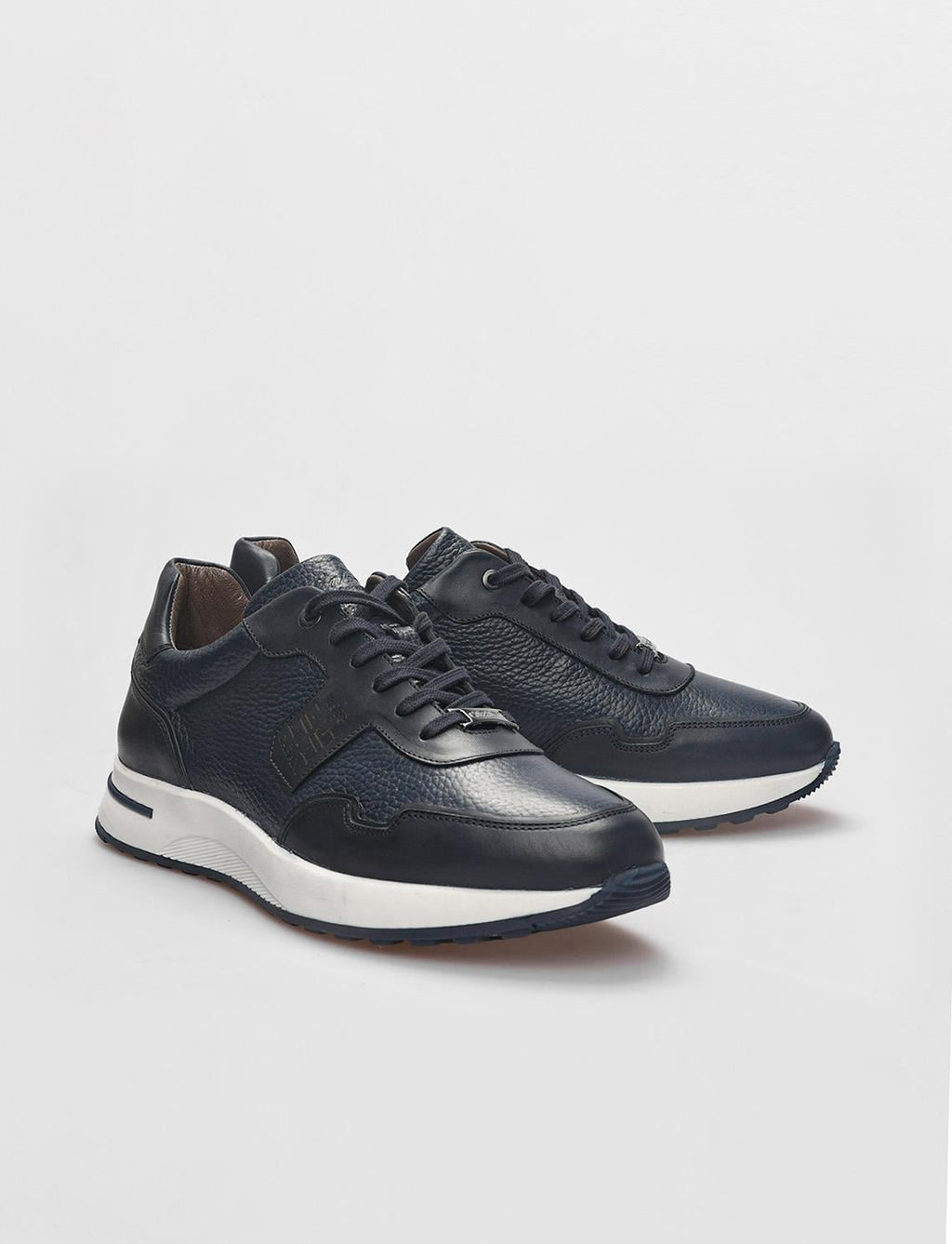 Genuine Leather Navy Blue Lace-up Men's Athletic Shoes