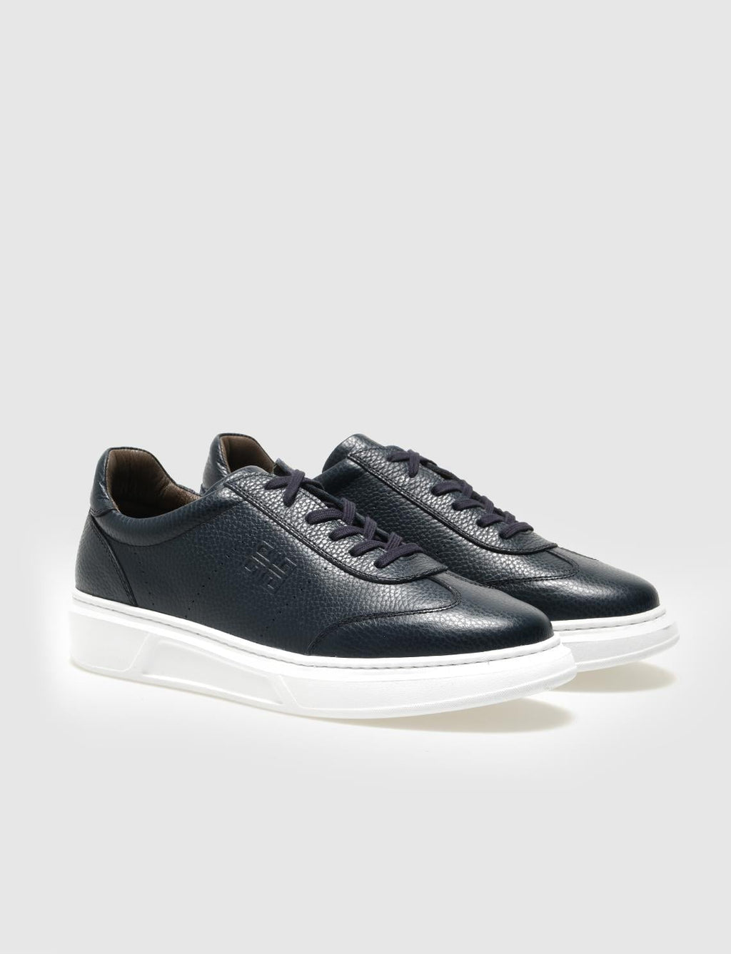 Genuine Leather Navy Blue Lace-up Men's Athletic Shoes