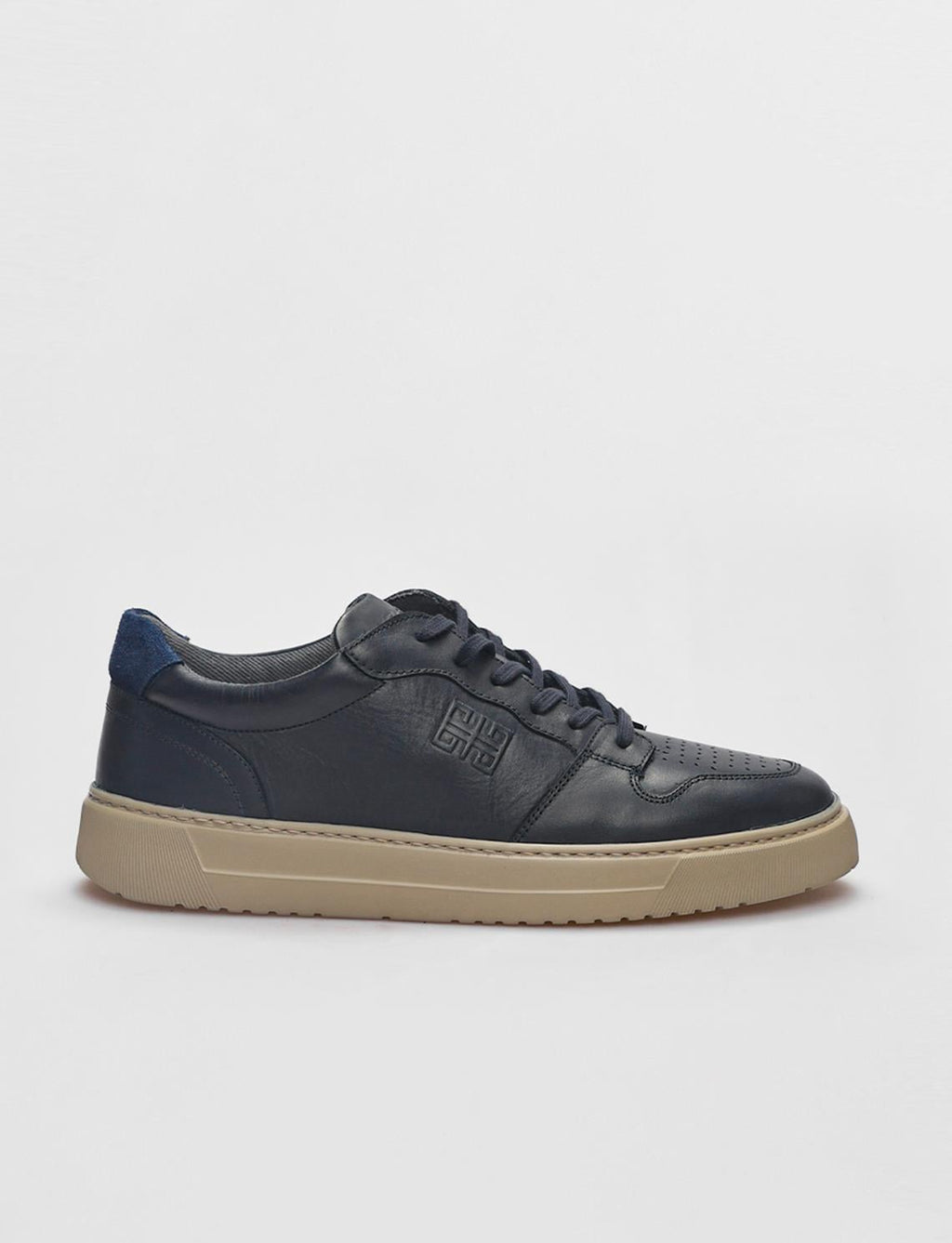Genuine Leather Navy Blue Lace-up Men's Athletic Shoes