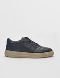 Genuine Leather Navy Blue Lace-up Men's Athletic Shoes
