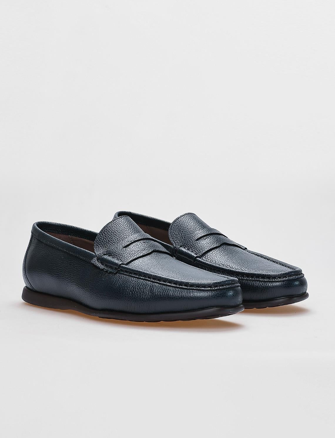 Genuine Leather Navy Blue Men's Casual Shoes