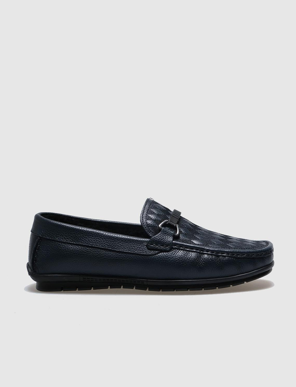 Genuine Leather Navy Blue Fur-Lined Men's Loafers