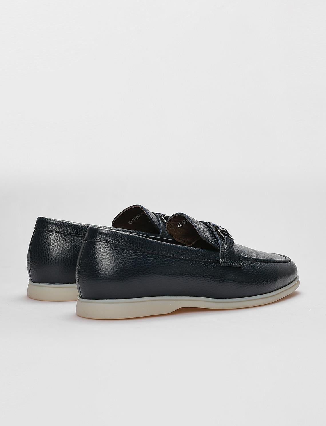 Genuine Leather Navy Blue Buckle Men's Casual Shoes
