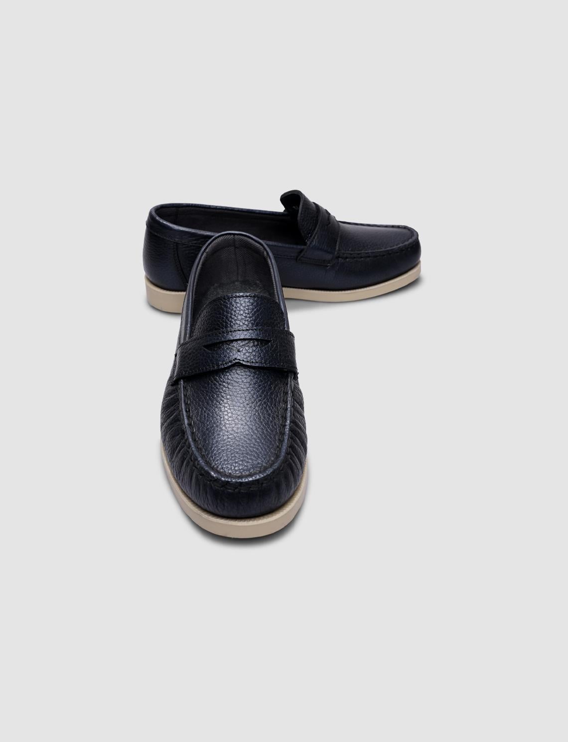 100% Genuine Leather Navy Blue Women's Casual Shoes