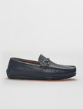 Genuine Leather Navy Blue Men's Loafer with Buckle Detail