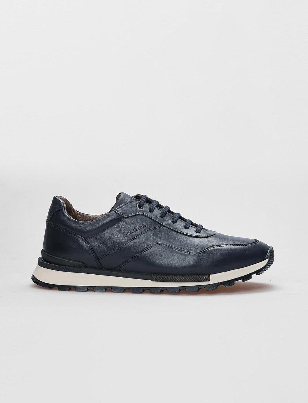 Genuine Leather Navy Blue Lace-up Men's Athletic Shoes