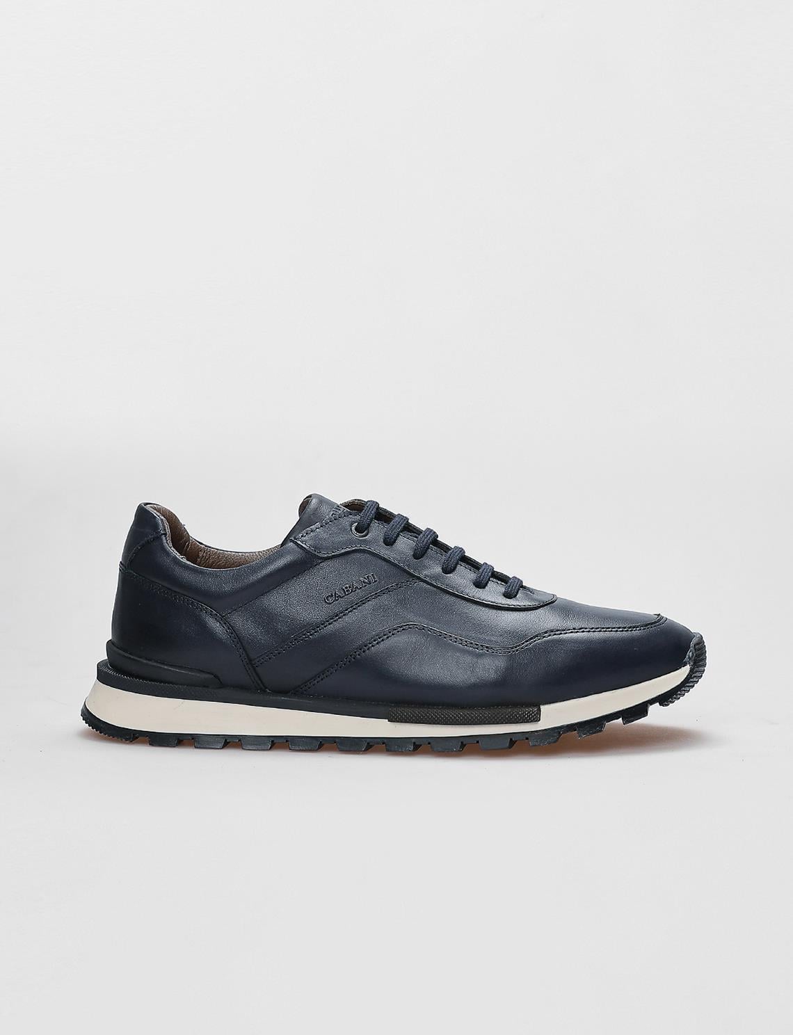 Genuine Leather Navy Blue Lace-up Men's Athletic Shoes