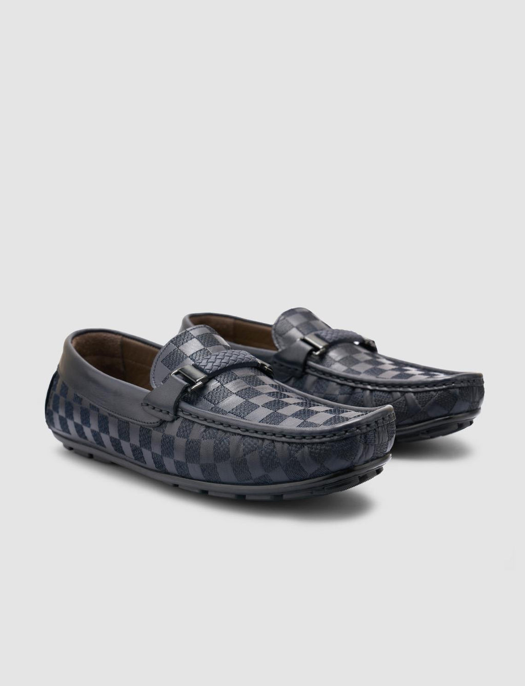 100% Genuine Leather Navy Blue Men's Loafer with Buckle Detail