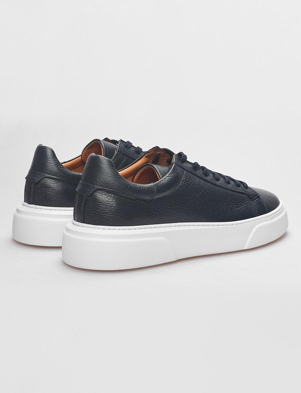 Genuine Leather Navy Blue Lace-up Men's Athletic Shoes