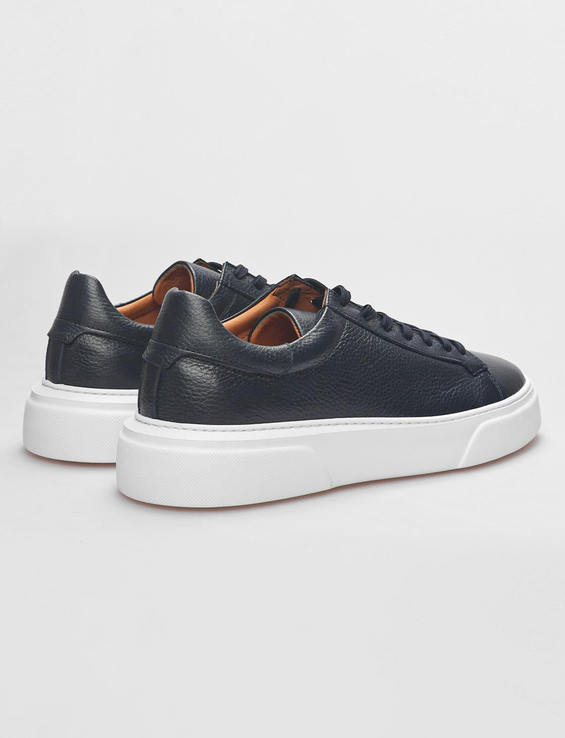 Genuine Leather Navy Blue Lace-up Men's Athletic Shoes