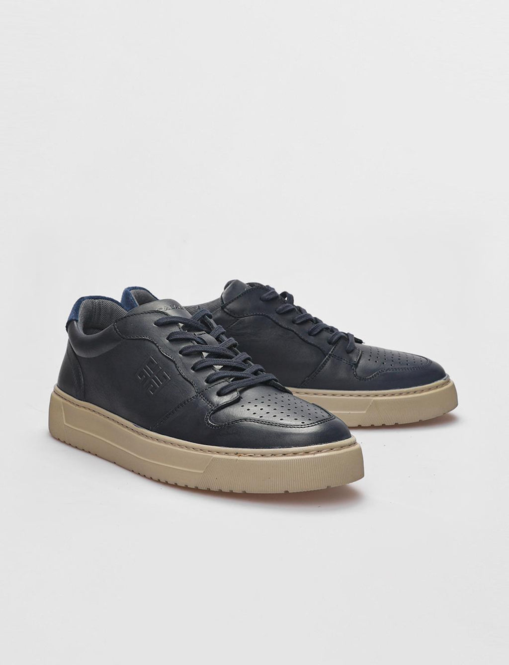 Genuine Leather Navy Blue Lace-up Men's Athletic Shoes