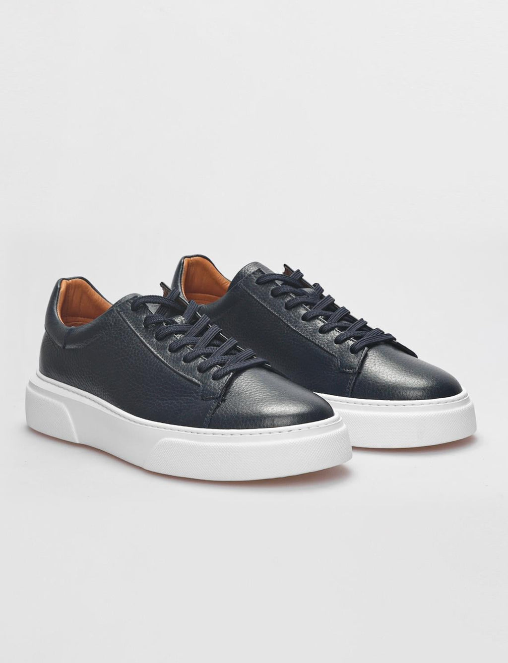 Genuine Leather Navy Blue Lace-up Men's Athletic Shoes