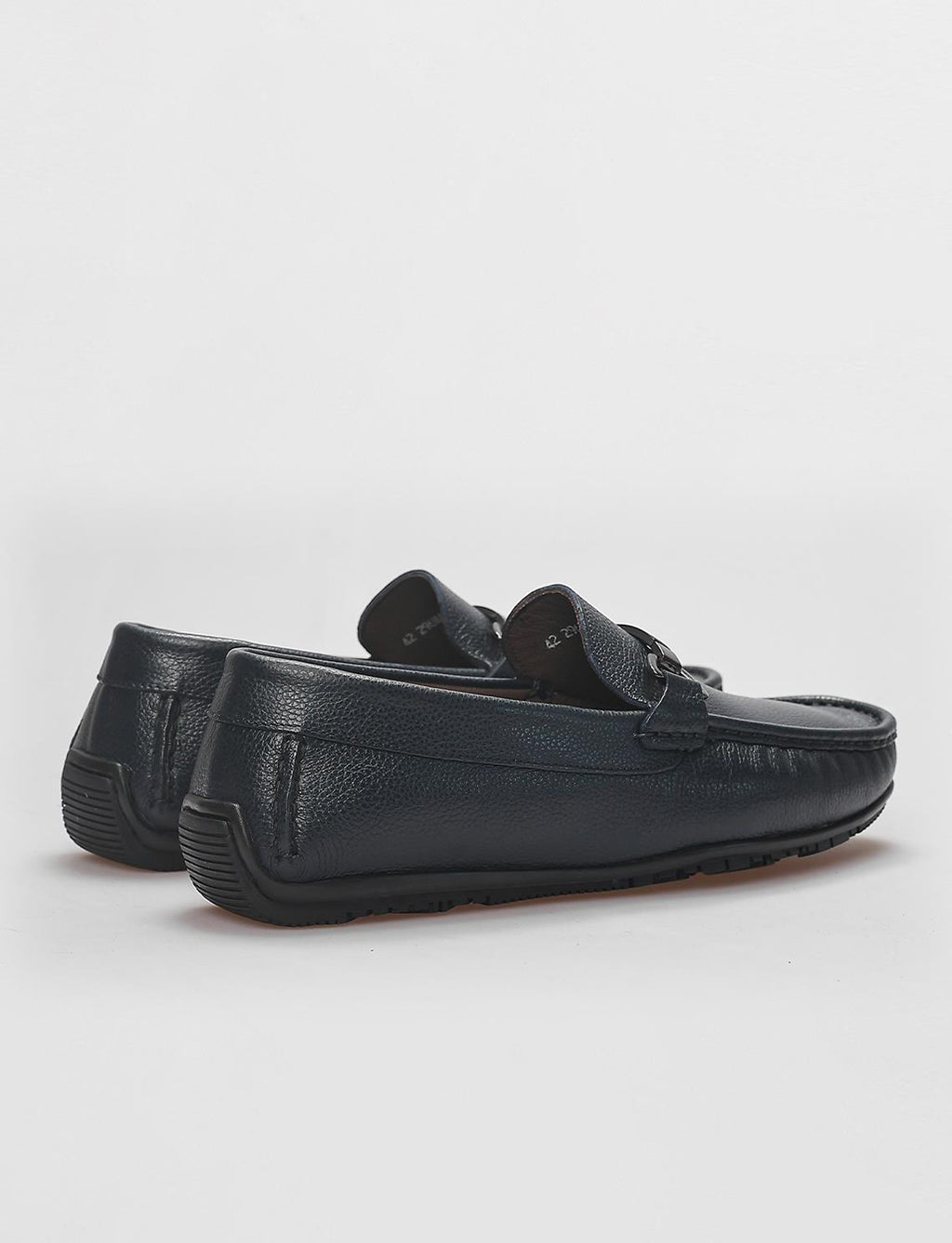 Genuine Leather Navy Blue Men's Loafer with Buckle Detail