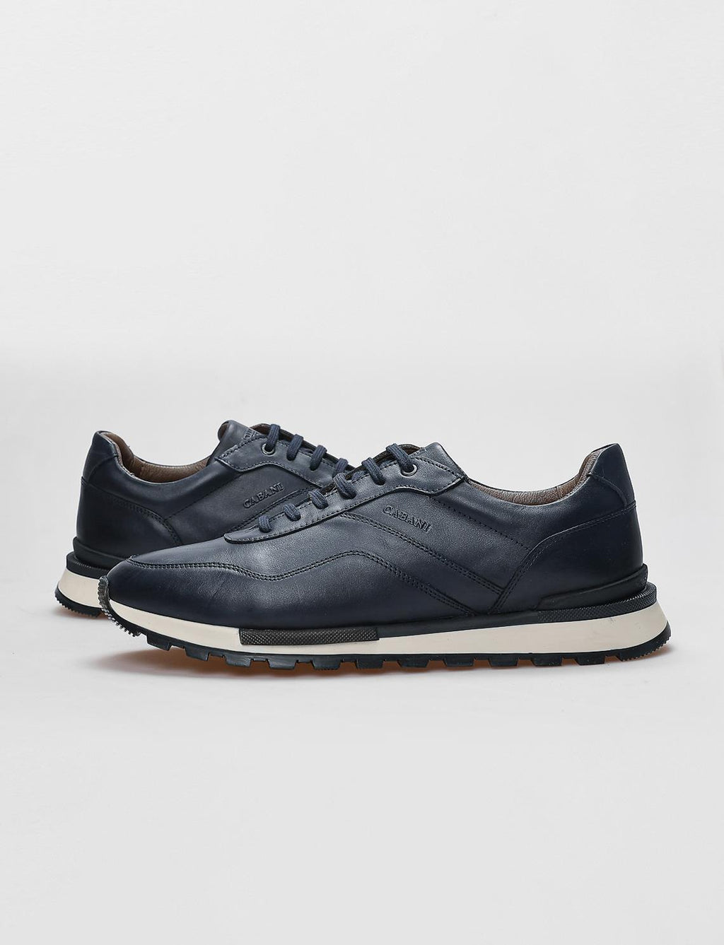 Genuine Leather Navy Blue Lace-up Men's Athletic Shoes