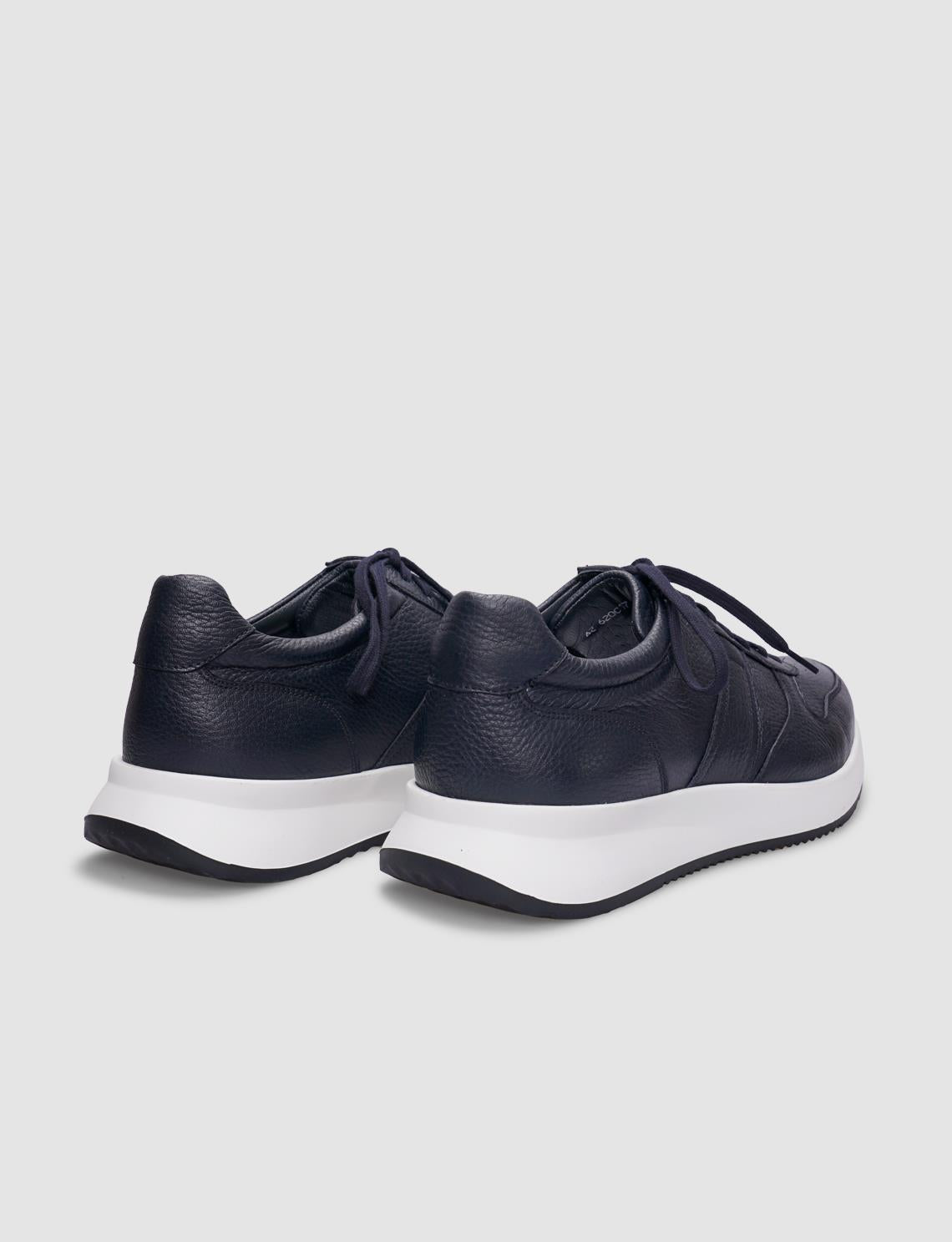 Genuine Leather Navy Blue Lace-up Men's Athletic Shoes