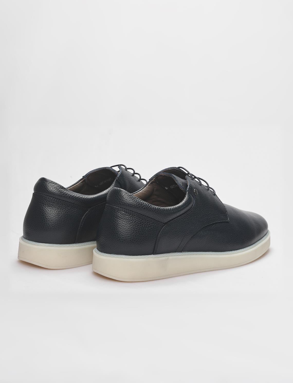 Genuine Leather Navy Blue Lace-up Men's Casual Shoes
