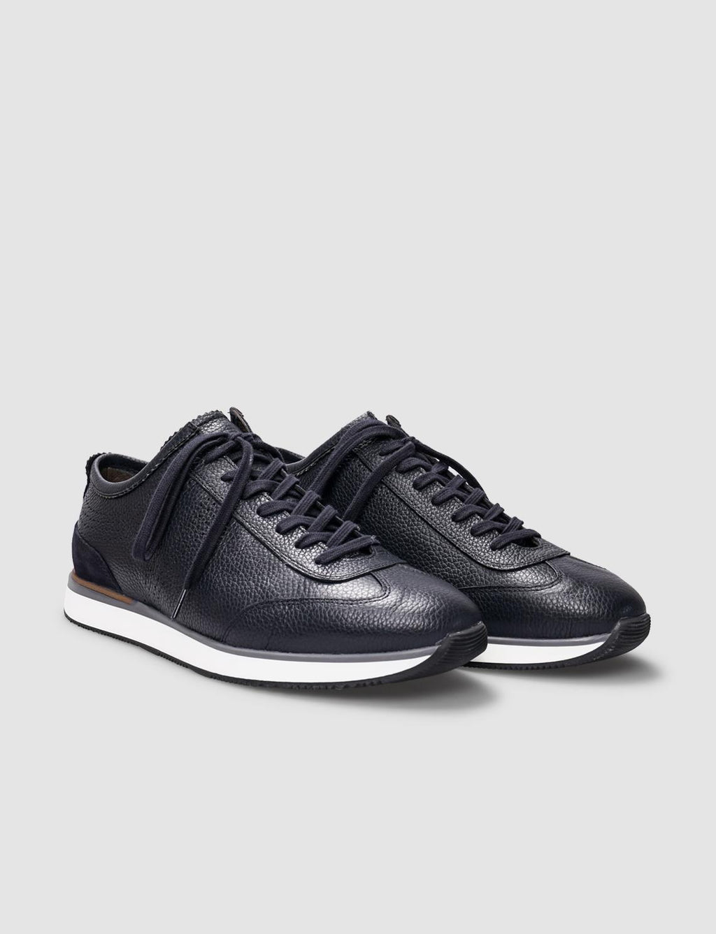 Genuine Leather Navy Blue Lace-up Men's Athletic Shoes