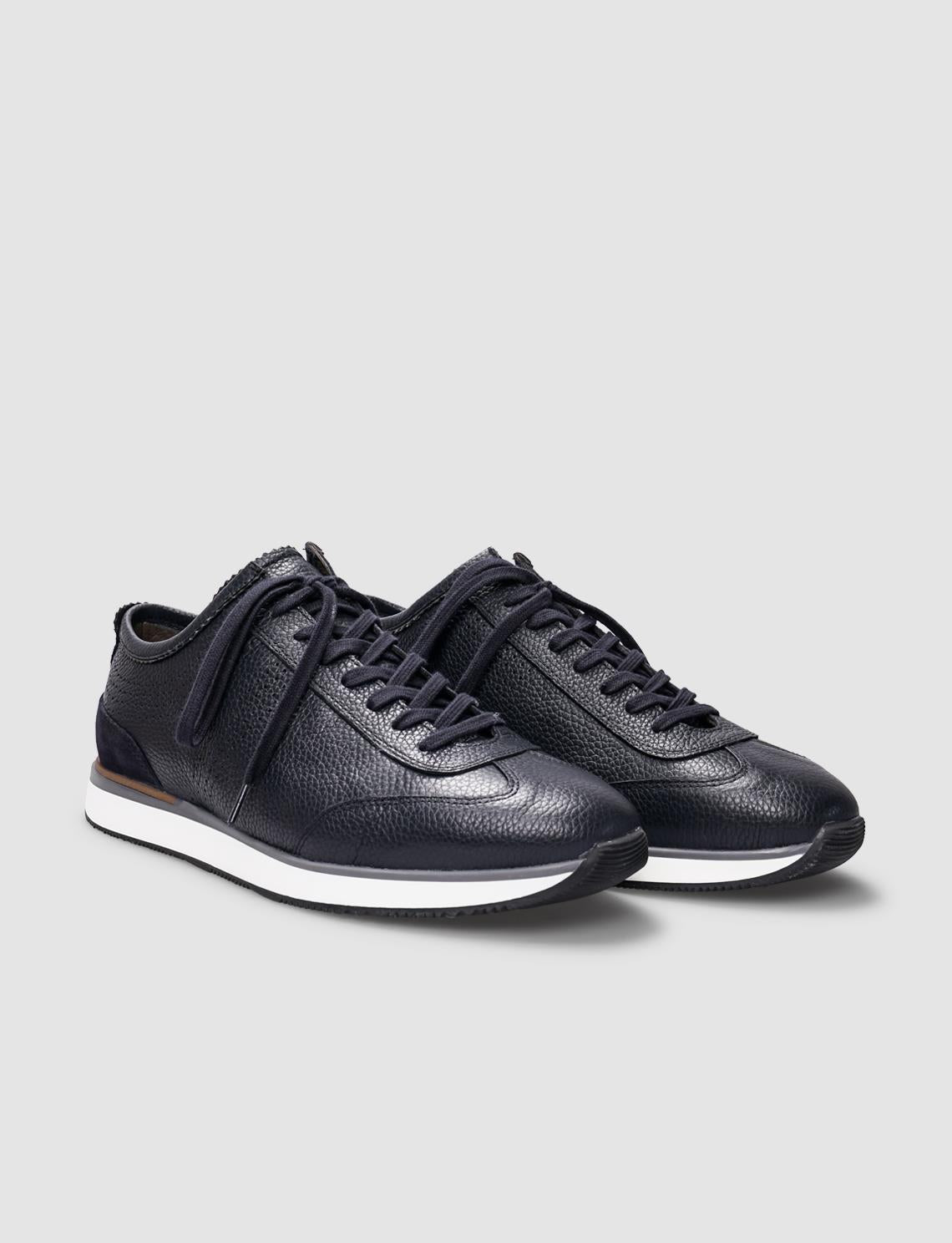 Genuine Leather Navy Blue Lace-up Men's Athletic Shoes