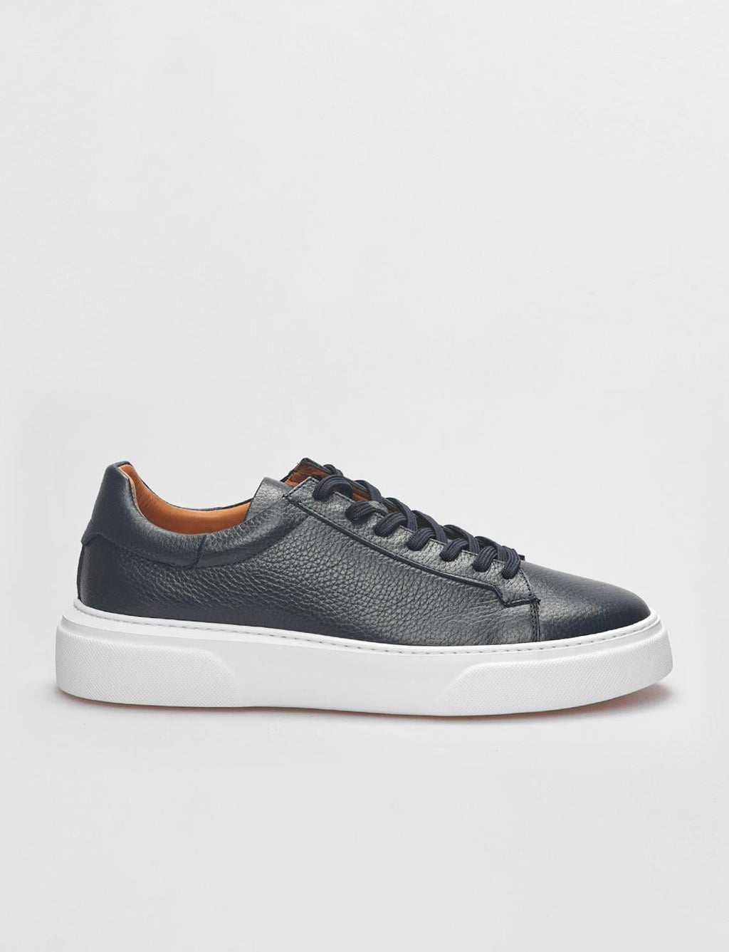 Genuine Leather Navy Blue Lace-up Men's Athletic Shoes