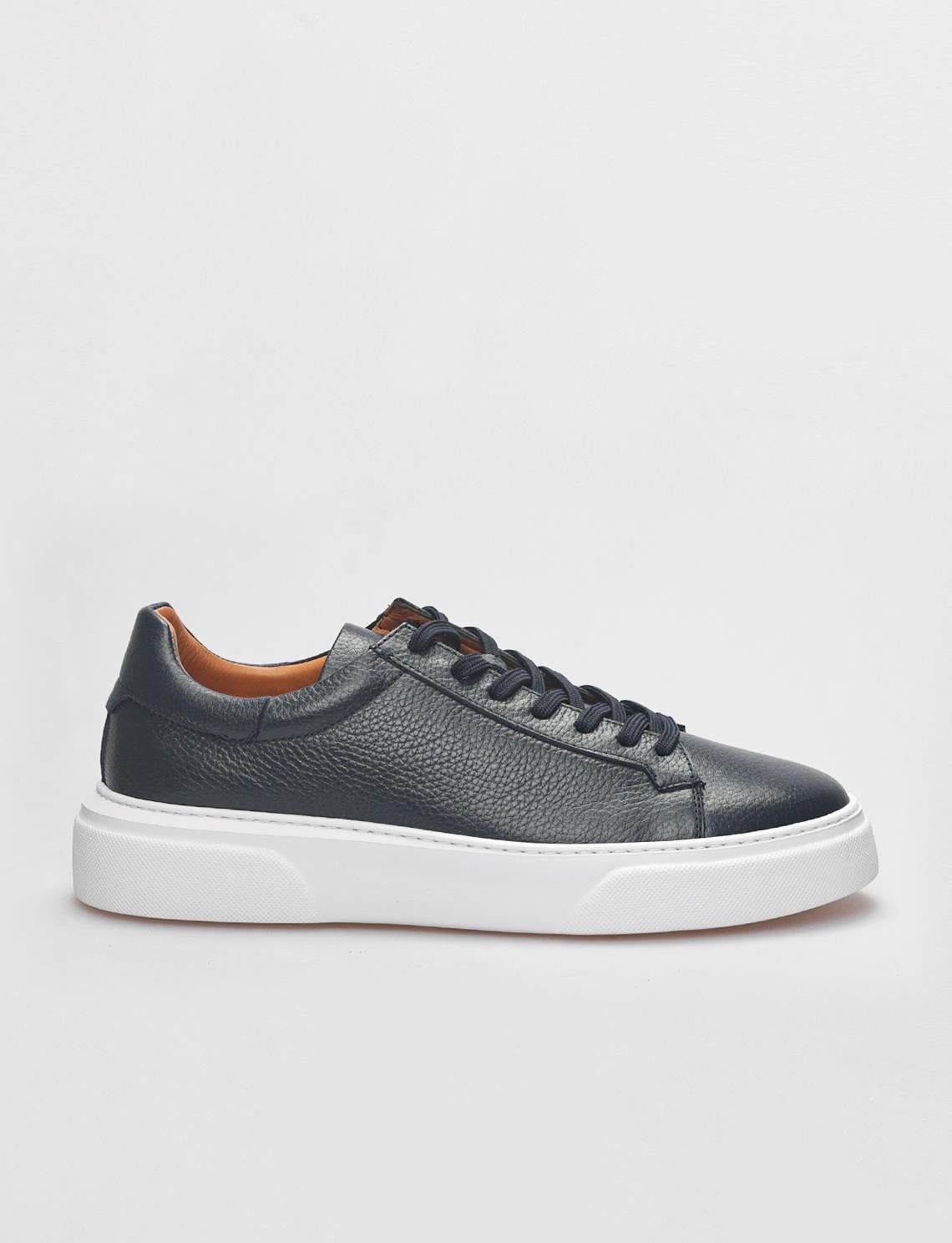 Genuine Leather Navy Blue Lace-up Men's Athletic Shoes