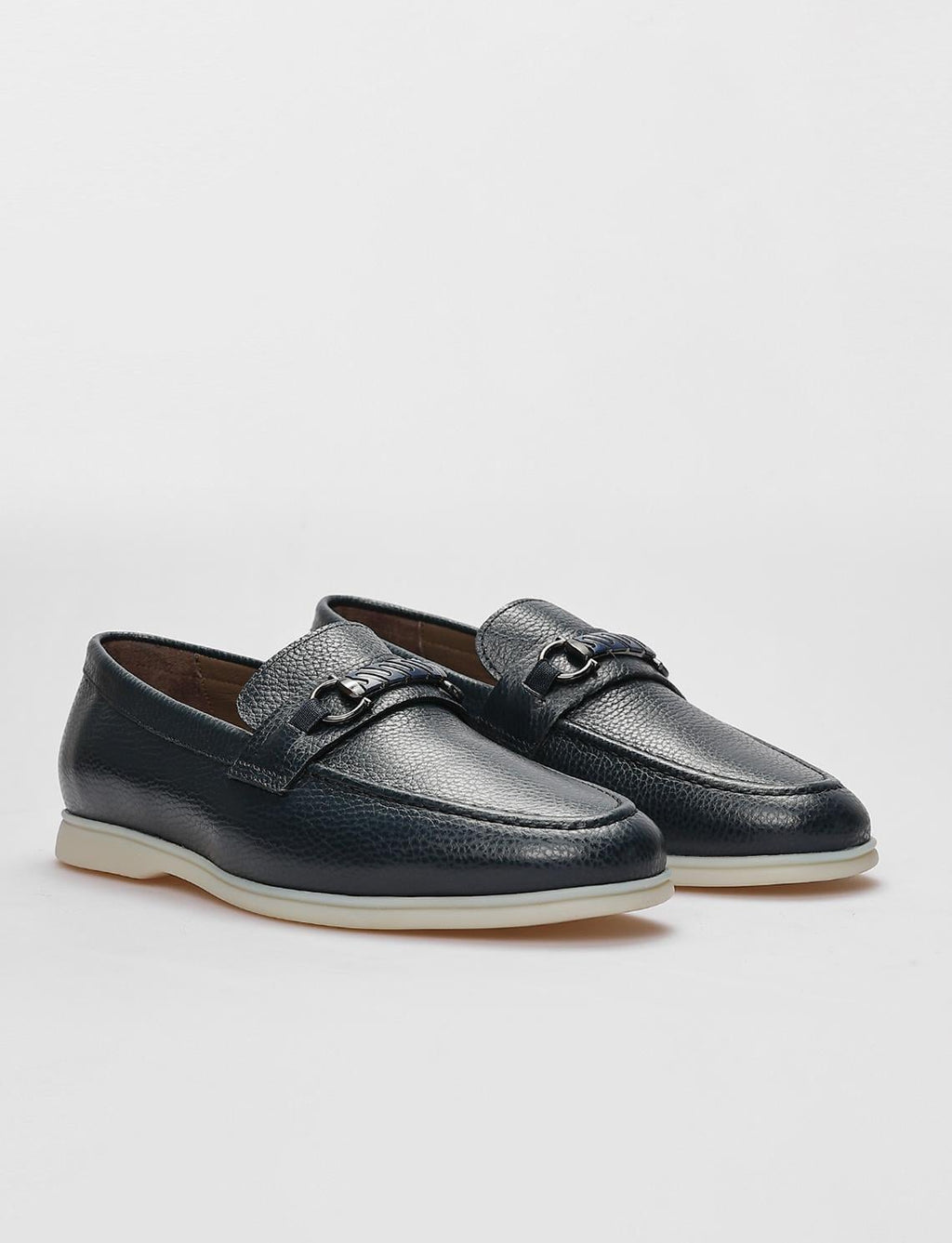 Genuine Leather Navy Blue Buckle Men's Casual Shoes