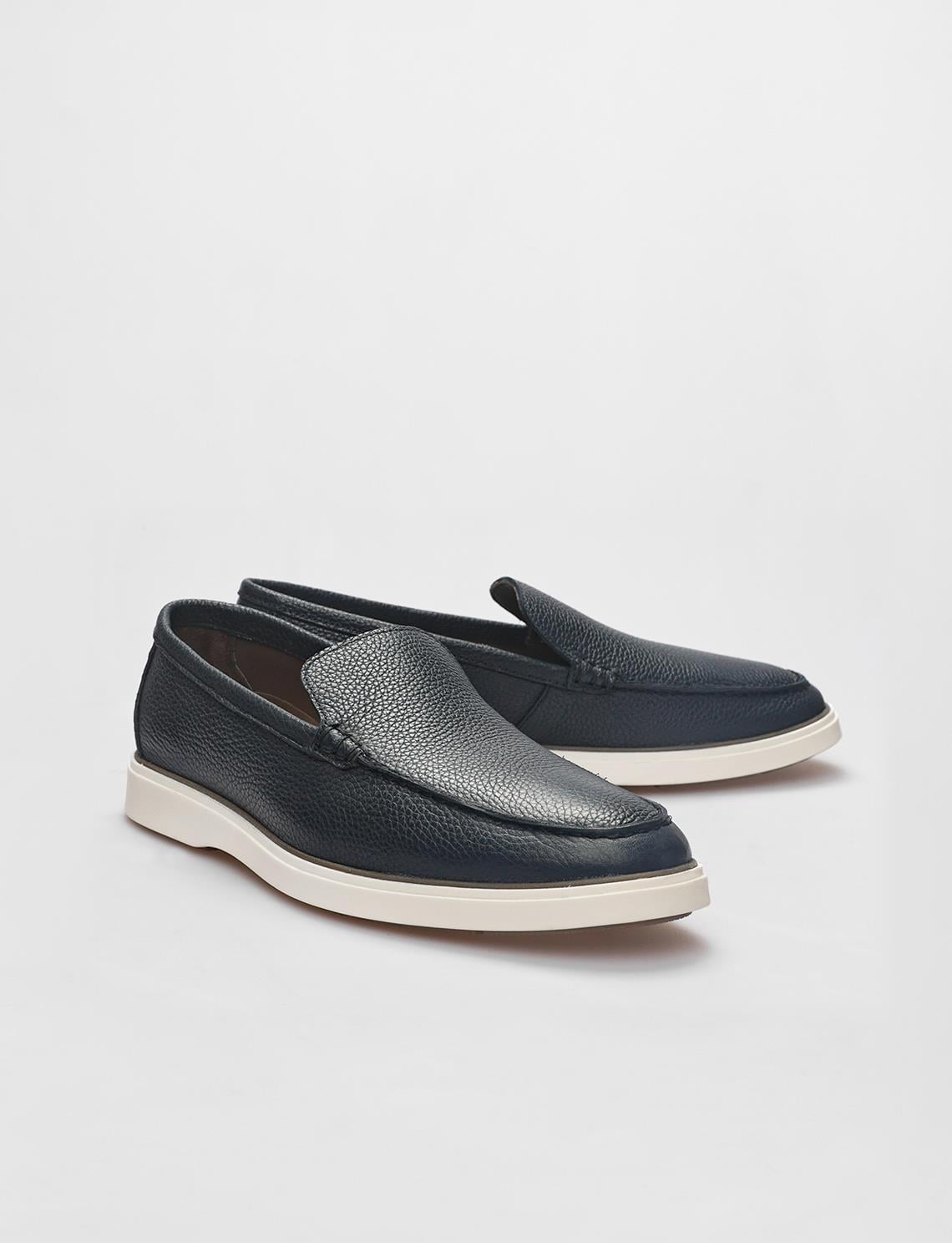 Genuine Leather Navy Blue Men's Loafer