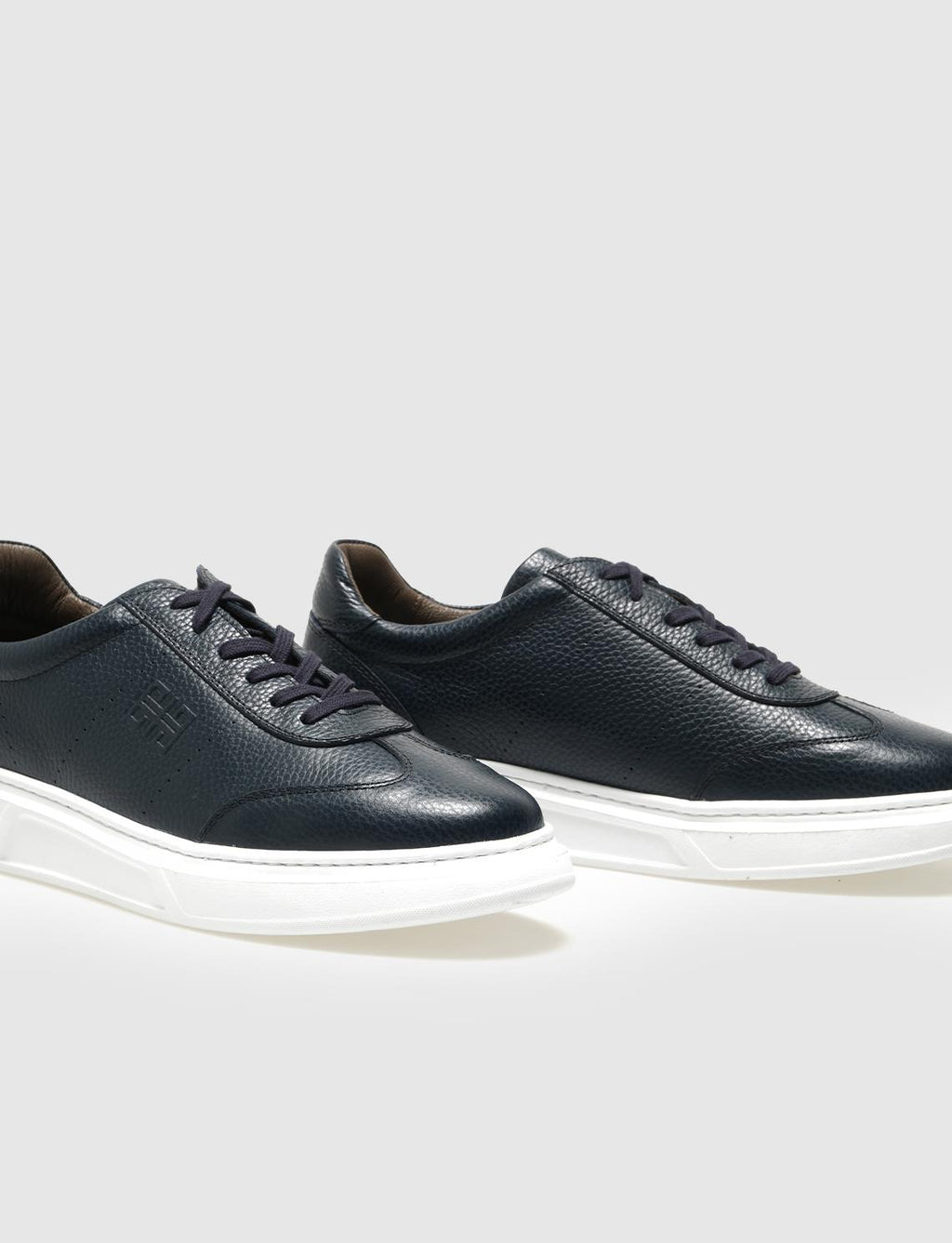 Genuine Leather Navy Blue Lace-up Men's Athletic Shoes