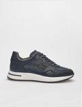 Genuine Leather Navy Blue Lace-up Men's Athletic Shoes