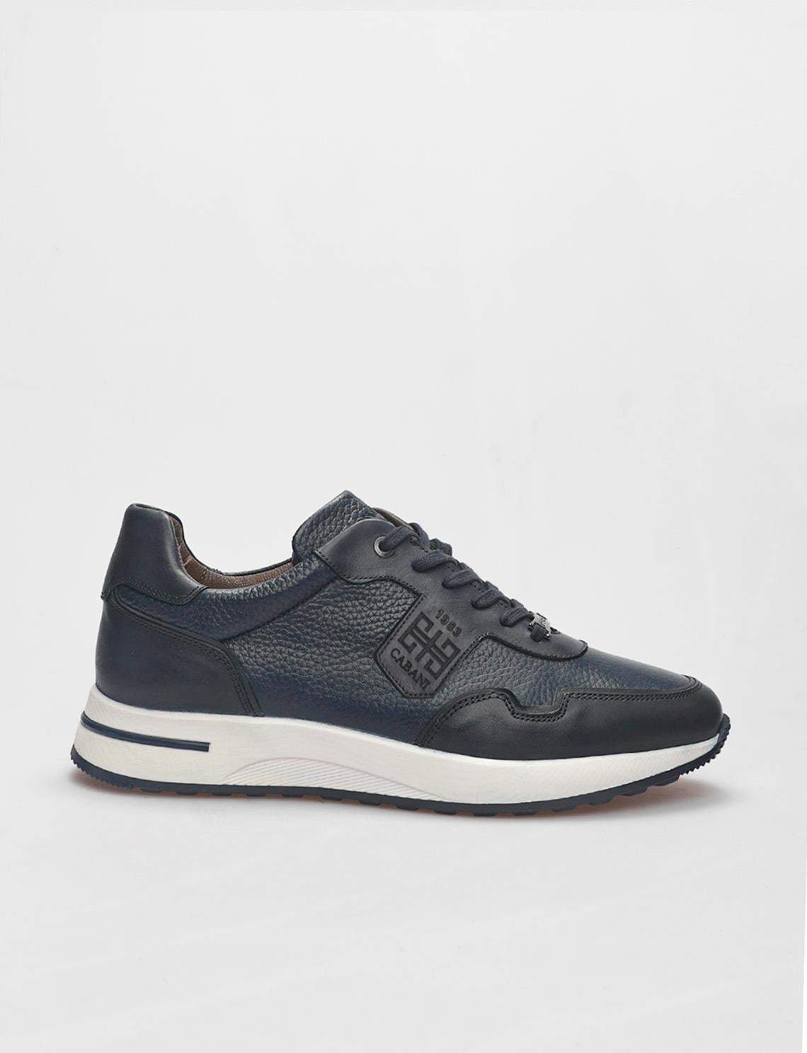 Genuine Leather Navy Blue Lace-up Men's Athletic Shoes