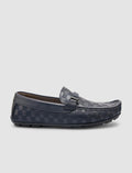 100% Genuine Leather Navy Blue Men's Loafer with Buckle Detail