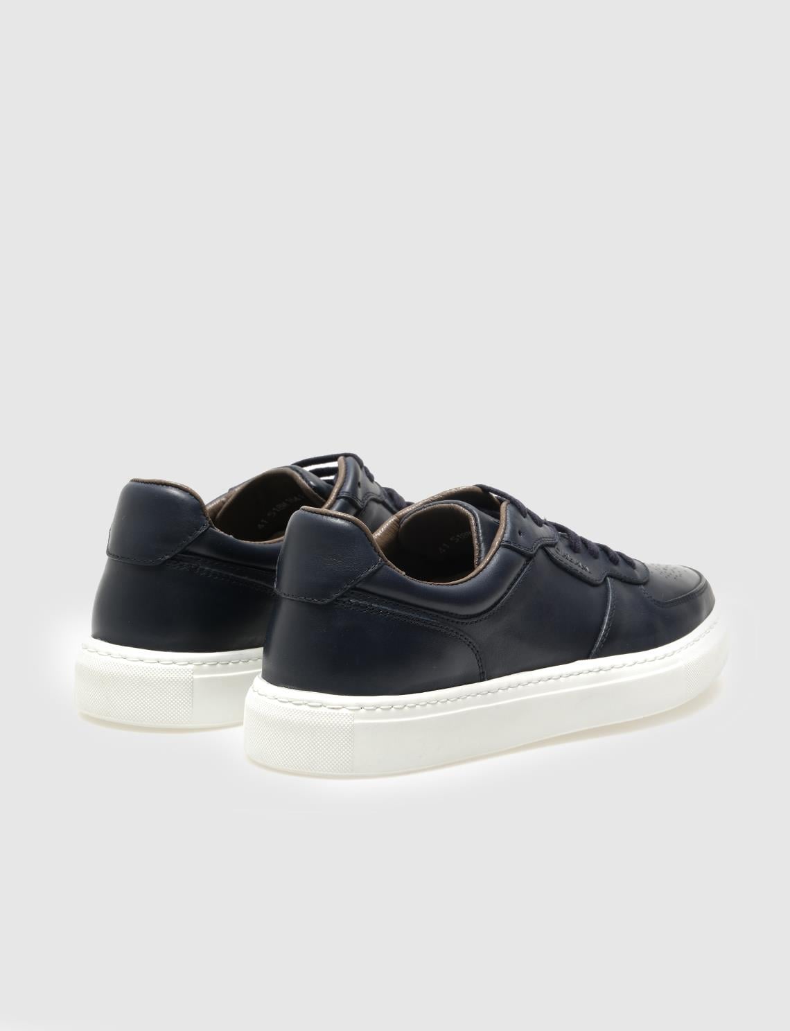 Genuine Leather Navy Blue Lace-up Men's Athletic Shoes