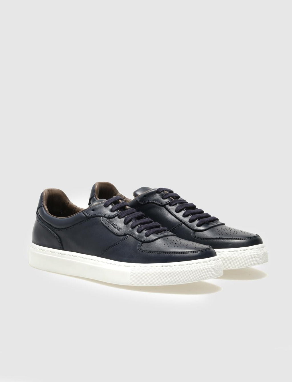 Genuine Leather Navy Blue Lace-up Men's Athletic Shoes