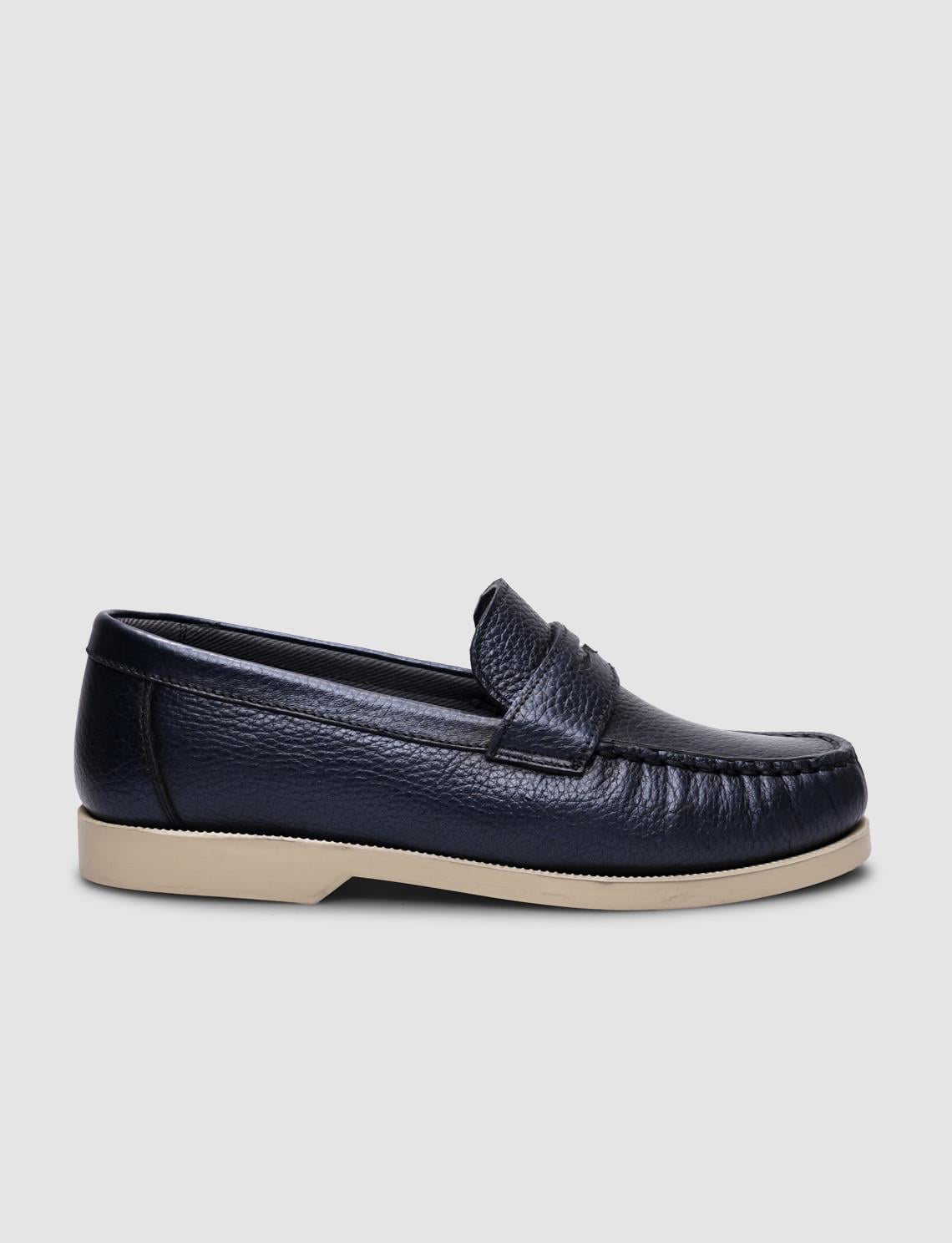 100% Genuine Leather Navy Blue Women's Casual Shoes